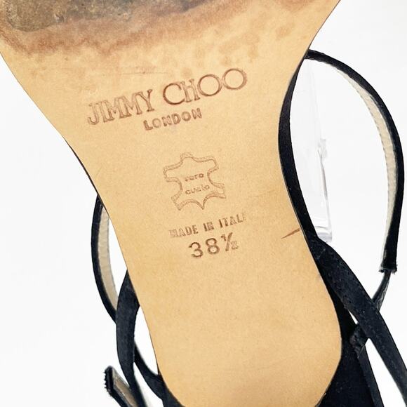 Jimmy Choo Vintage y2k Black Satin Crystal Floral Strappy Thong